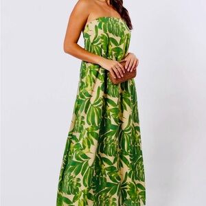 PETAL AND PUP Strapless Green Floral Print Maxi Dress SZ SMALL EUC (worn once)